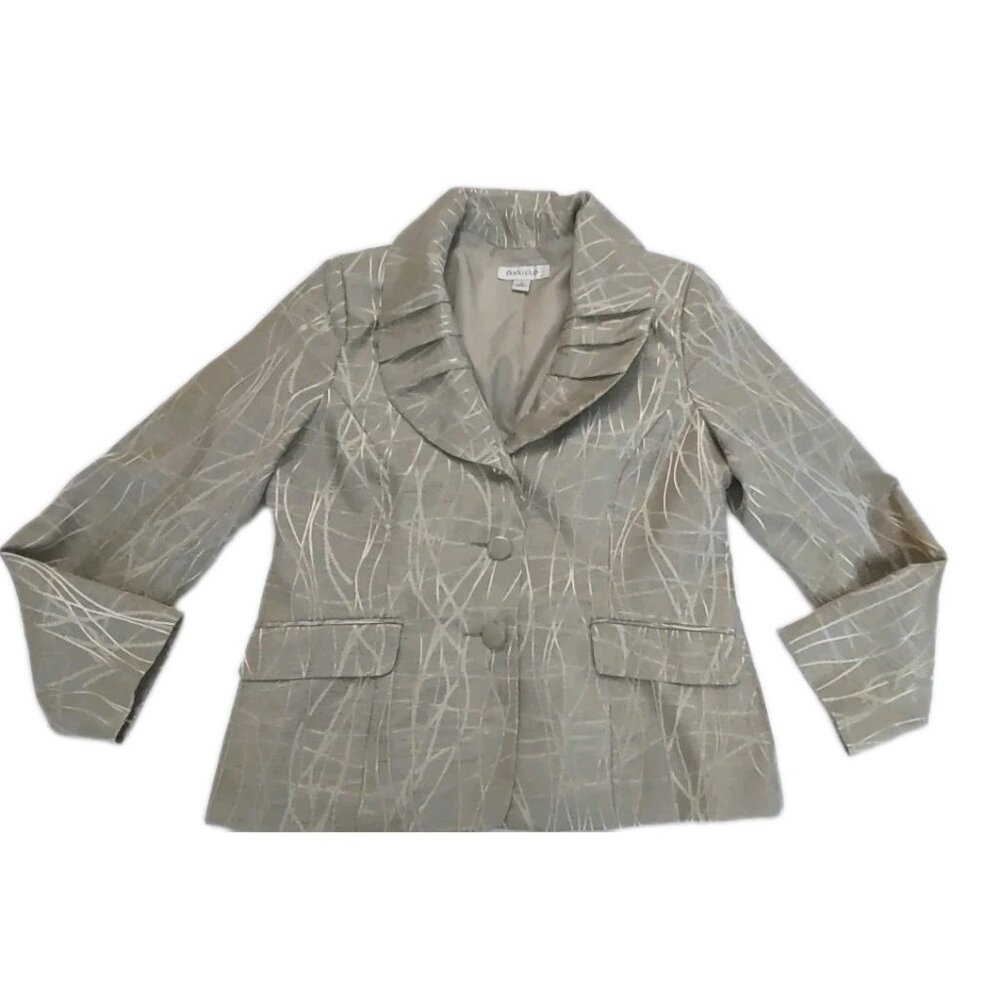 Danillo Women 2 Button Blazer Jacket Sage Green Gold Sz 14 Pleated Elegant Neck - Picture 5 of 16